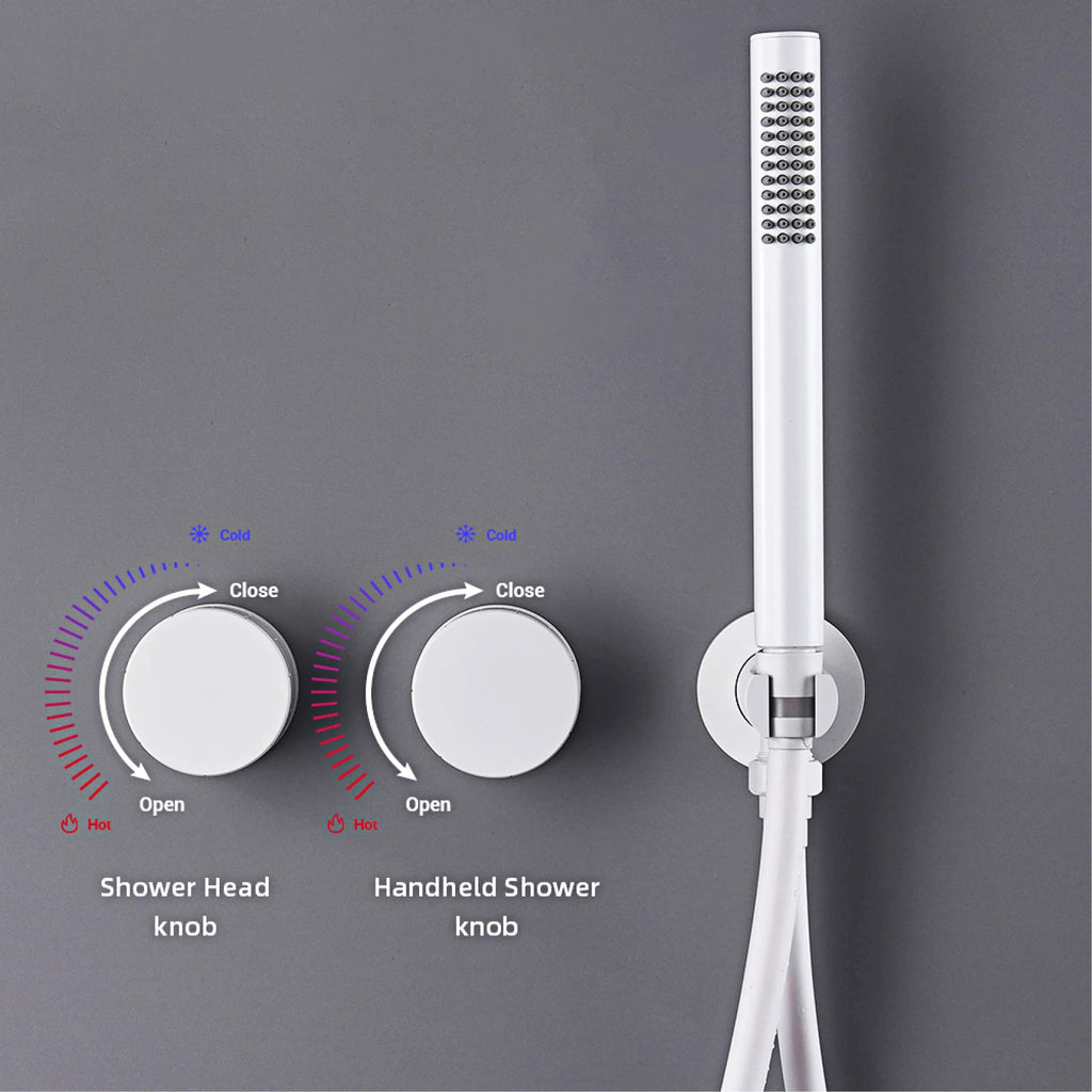 Luxury Gun Gray Brass Wall Mounted Shower System with Embedded Design, Dual Handle Hot and Cold Water, Simple Bathroom Faucet