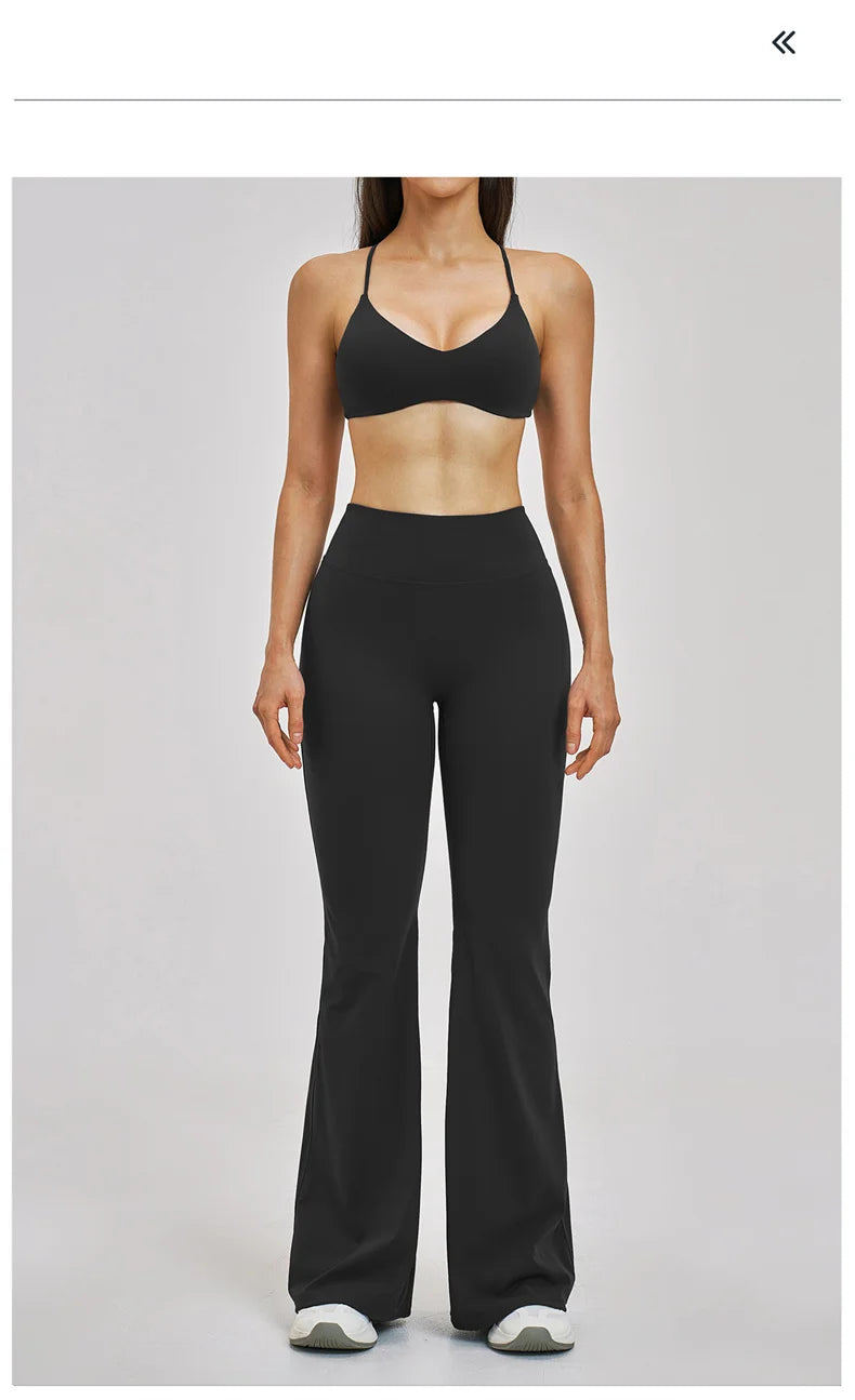 TRY TO BN Women's Tracksuit 2 Pieces Yoga Set Back Y Bra High Waist Leggings Flare Fitness Sportwear Workout Running Gym Clothes