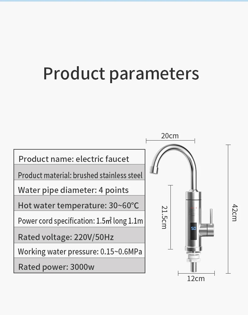 Electric Water Heater Faucet Instant Hot Water Faucet Heating Stainless Steel Kitchen Faucets Hot Cold Two Function Water Taps