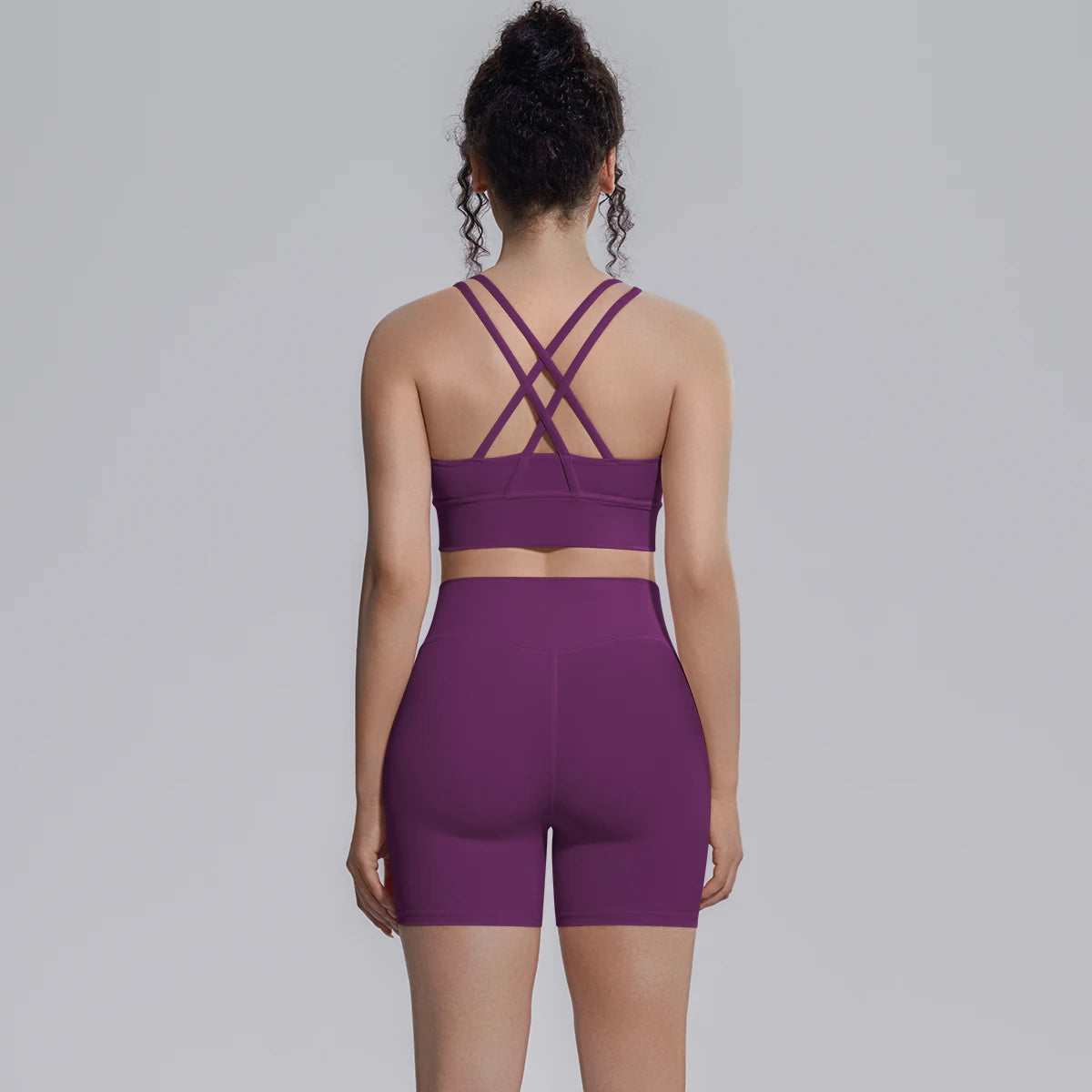 2PCS/set Yoga Set Summer Breathable Running Cycling Backless Sports Bra High Waist Peach Buttocks Fitness Shorts Gym Yoga Set