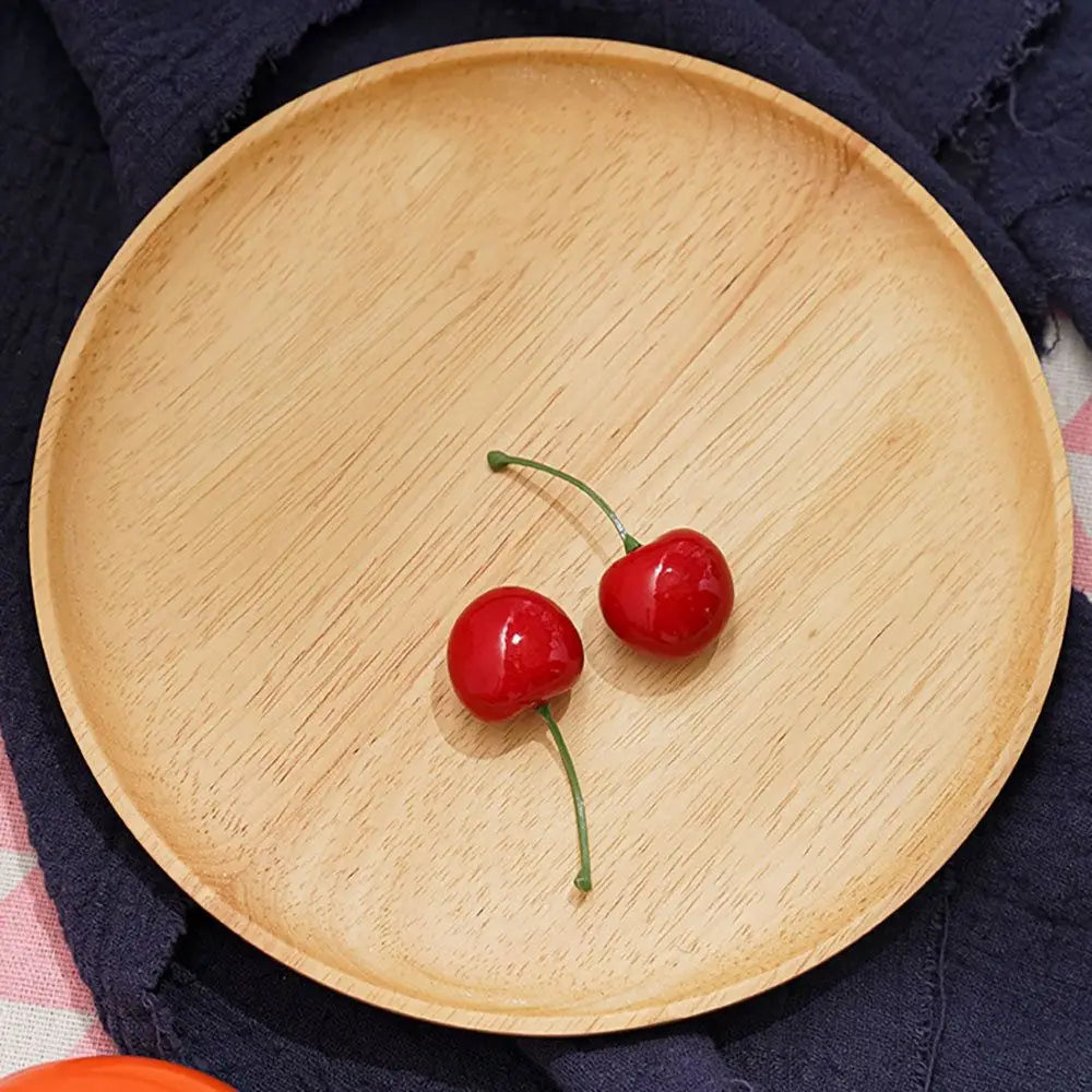 Rubber Wood Eco-Friendly Hand-made Round Kitchen Supplies Unbreakable Snack Plate Wood Plate Tea Tray Dessert Plate