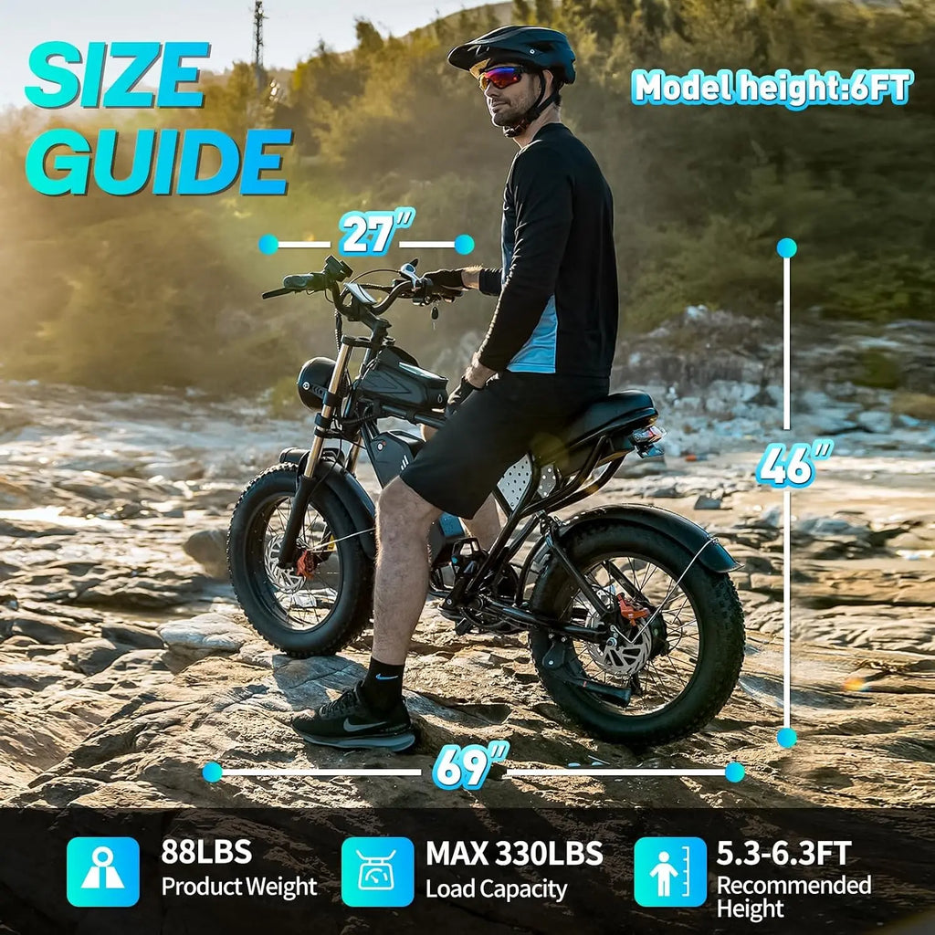Electric Bike for Adults, 48V 40/25/20/15.6Ah Battery, 1500W-3000W Peak Motor, 20" Fat Tire All-Terrain E-Bike with, Custom
