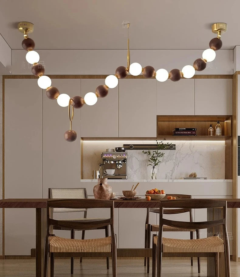 Postmodern White Lampshade Acrylic Walnut Wood LED Chandeliers lustre Adjustable Ceiling for Kitchen Island Decoration Dimmable