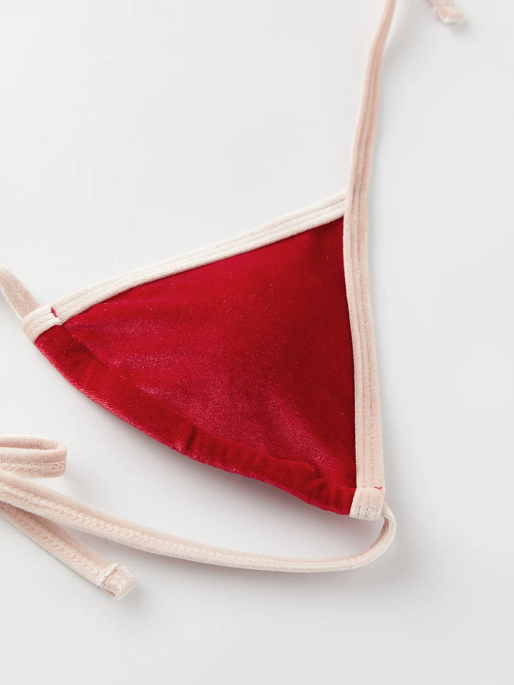 Women's Summer Beach Bikini Set Burgundy Velvet Pink Contrast Trim Triangle Top Halter Neck Thong Bottom