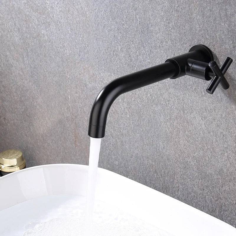 Bathroom Wall Mounted Long Mop Pool Faucet Single Cold Brass Basin Faucet Balcony Wash Basin Tap Black Brushed Gold Water Taps