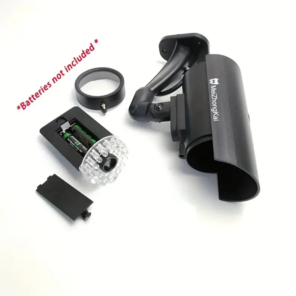 Dummy Security Camera with LED Red Flashing Light - Battery-Powered, Indoor/Outdoor Use