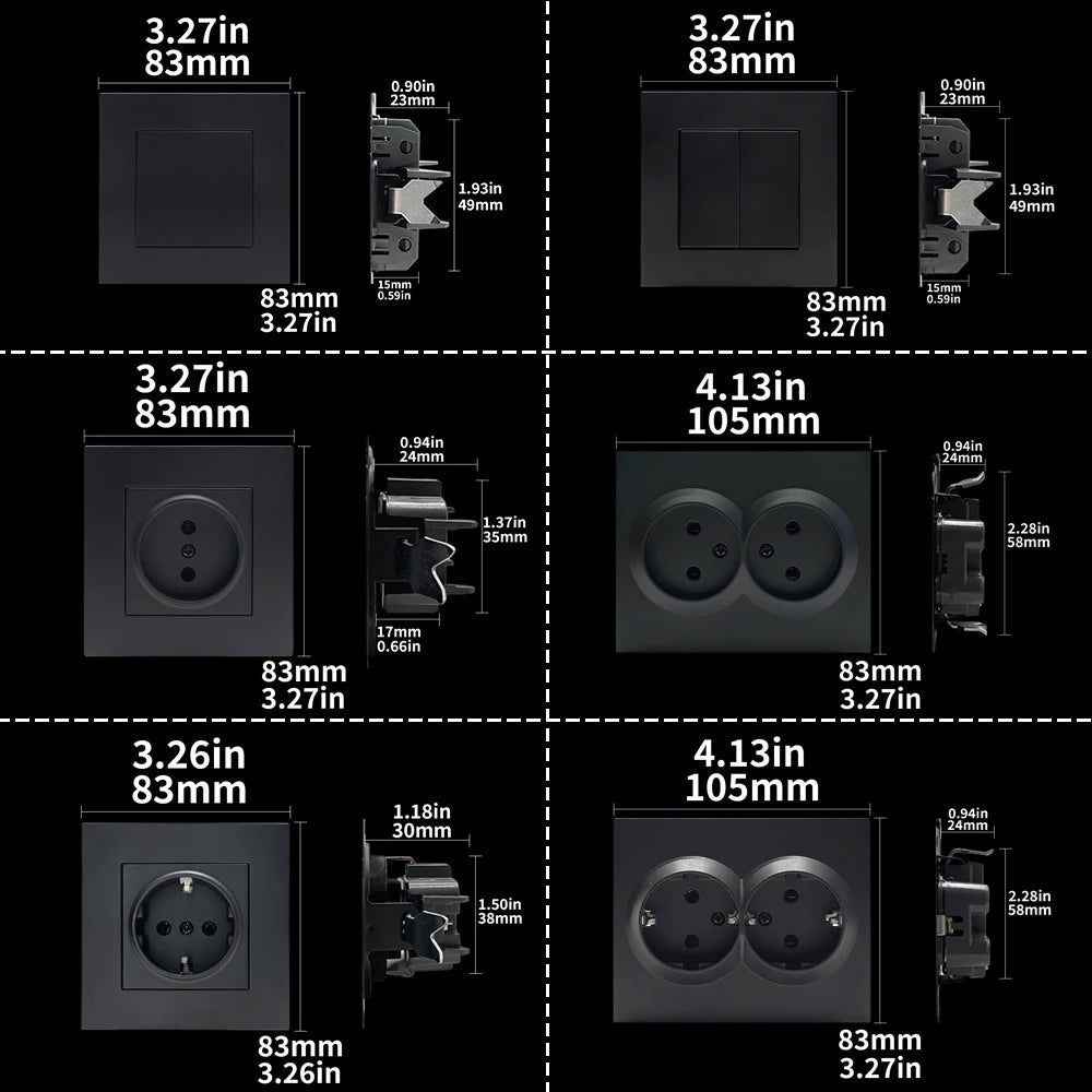WESA Black Frosted Wall Light Switch Flame Retardant Plastic 1 Gang 1 Way Europe Standards Wall Rocker Button Switch On And Off