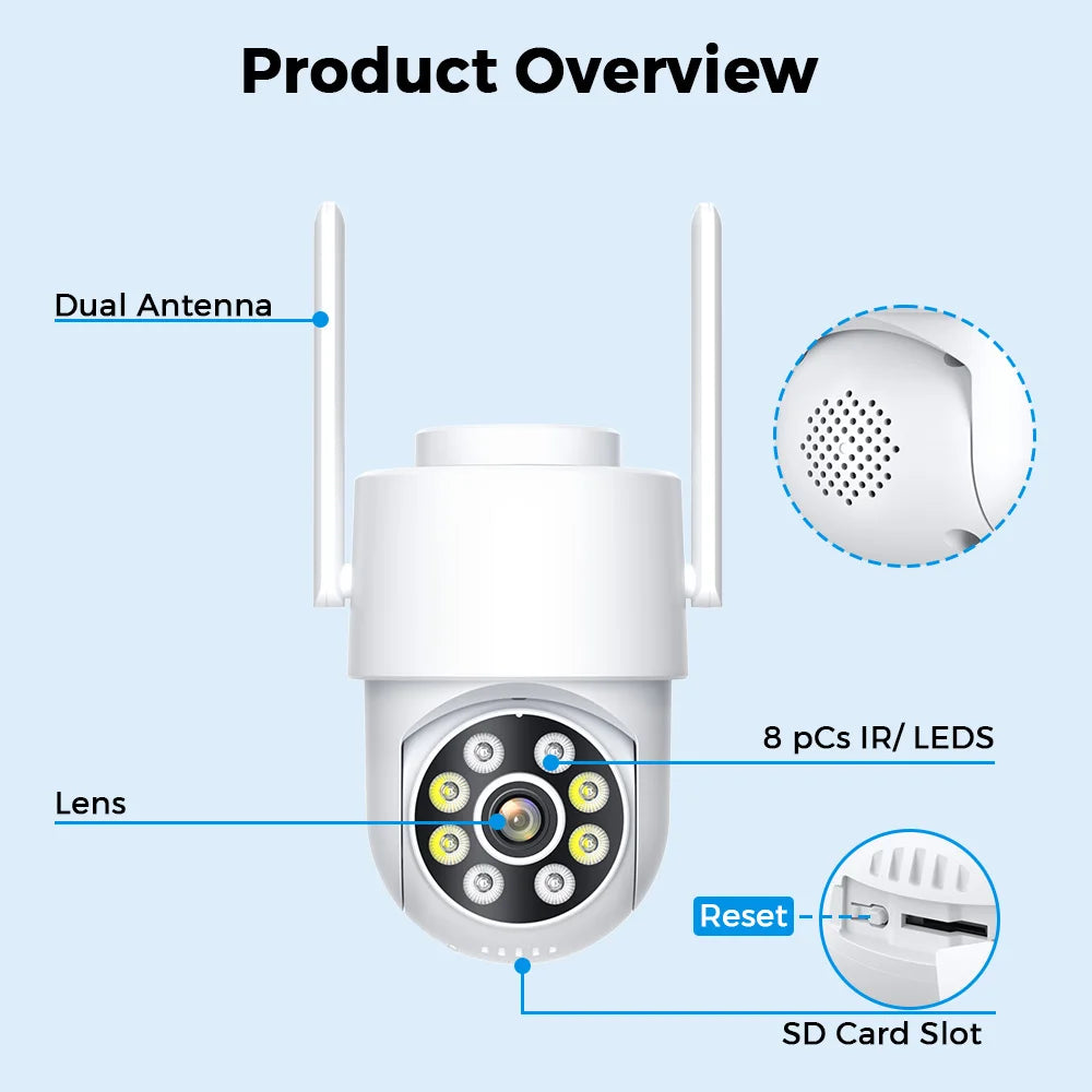 4MP 2K Wifi IP Camera HD ICsee Outdoor Surveillance Camera IP66 Waterproof Night Vision Human Detection Alert Home Security CAM