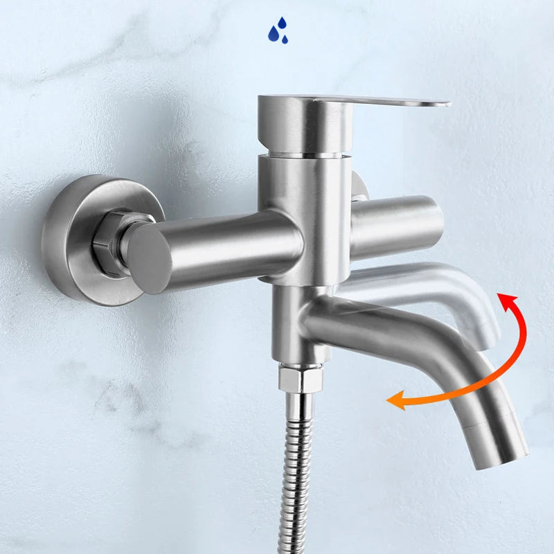 Bathroom Shower Faucets Stainless Steel Triple Bathtub Faucet Mixers Hot Cold Mixer Valve Nozzle Tap Wall Mounted Home Accessory