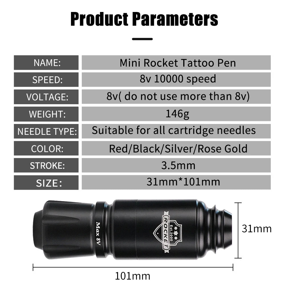 Mini Rocket B2 Tattoo Machine Pen Motor Wireless Tattoo Power RCA Interface Rotating Tattoo Artist Pen Tattoo Pen Kit