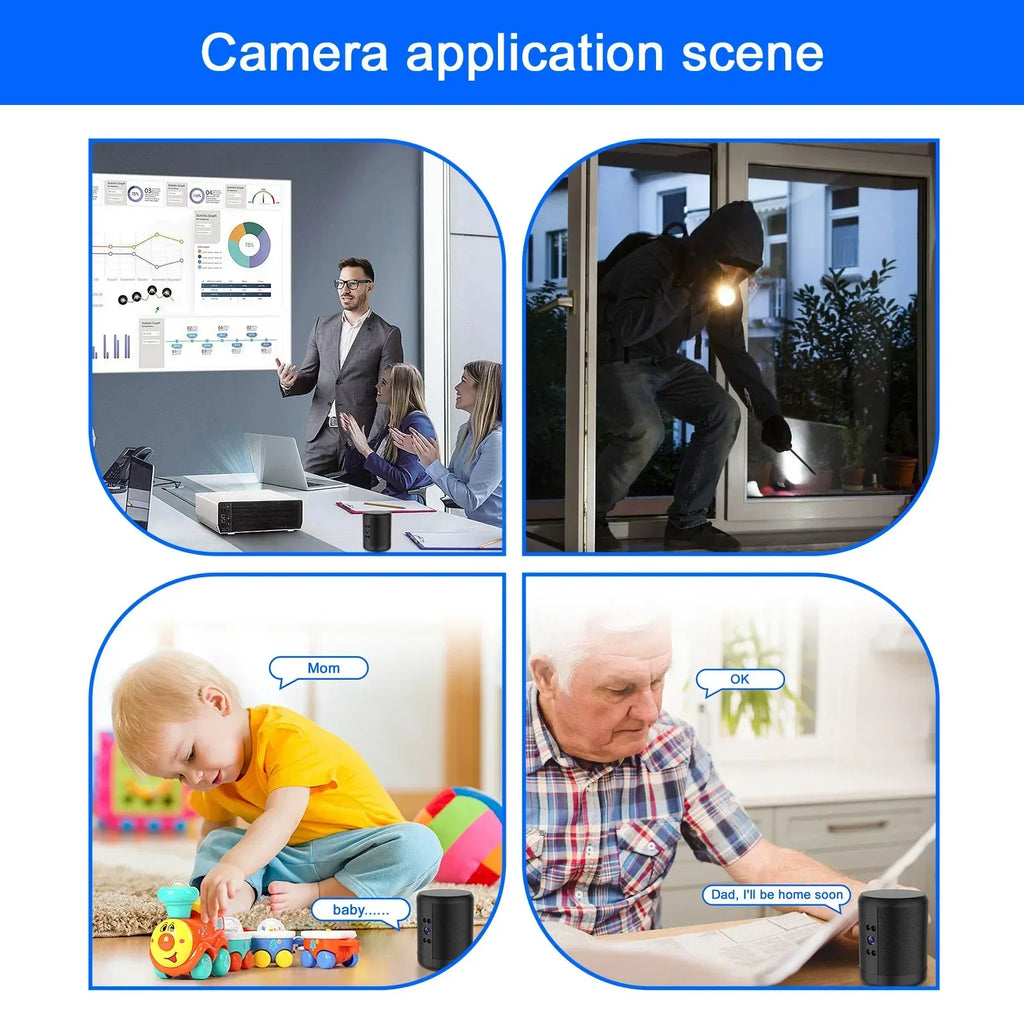 Mini Home Security Surveillance Camera, 4K HD, WiFi, Bluetooth Speaker, Two-Way Remote Intercom, Night Vision Cam,  Battery