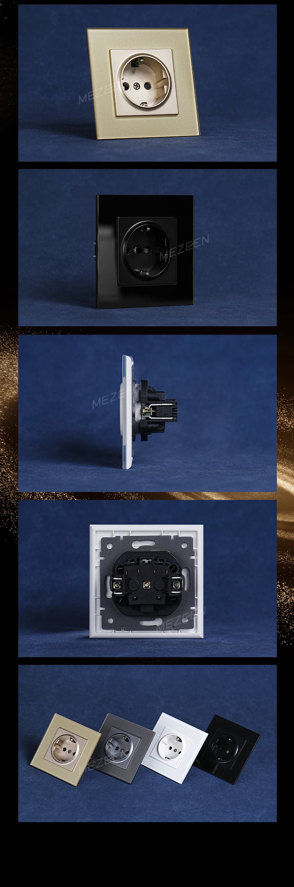 Factory Direct Selling High Quality EU Standard 10 /16Amp Electric Luxury Tempered Glass Light Wall Switch and Socket