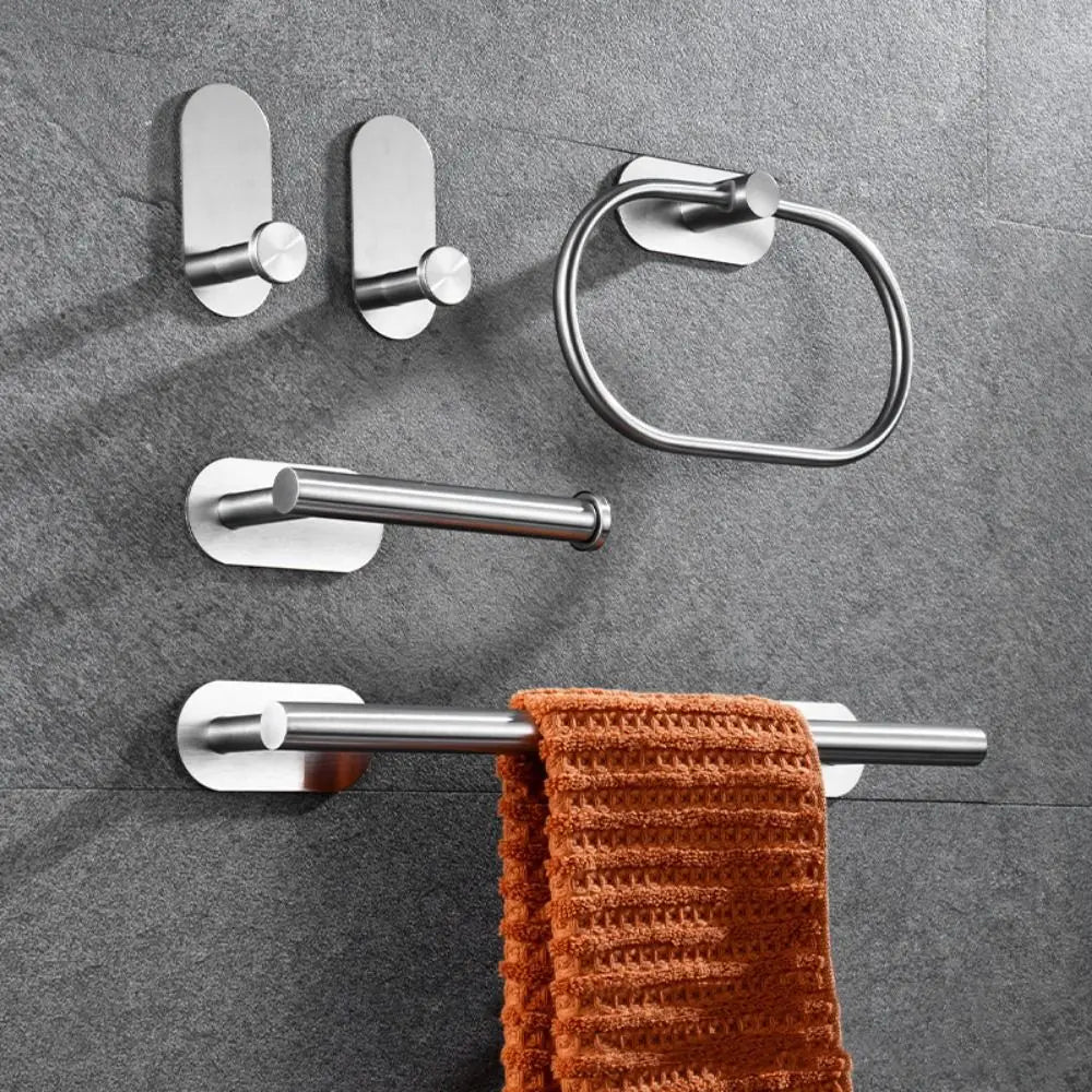 4/5Pcs Stainless Steel Bathroom Hardware Set Anticorrosion Wall Mount Bathroom Towels Rack No Punching Rustproof Towel Bar