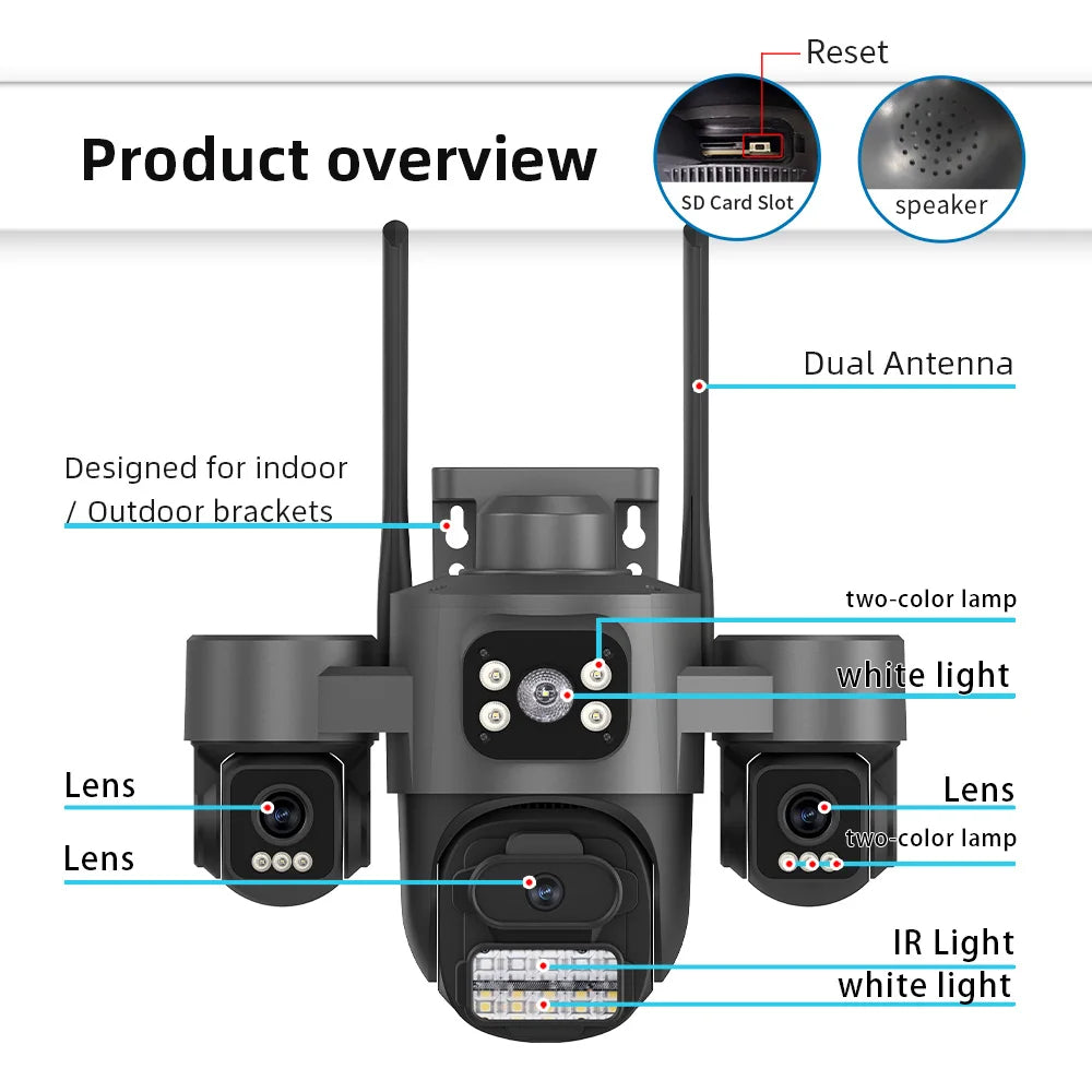 15MP HD Three Screen WIFI IP Camera Outdoor 4K Dual Lens Camera AI Human Detection Waterproof CCTV Video Security Camera ICsee