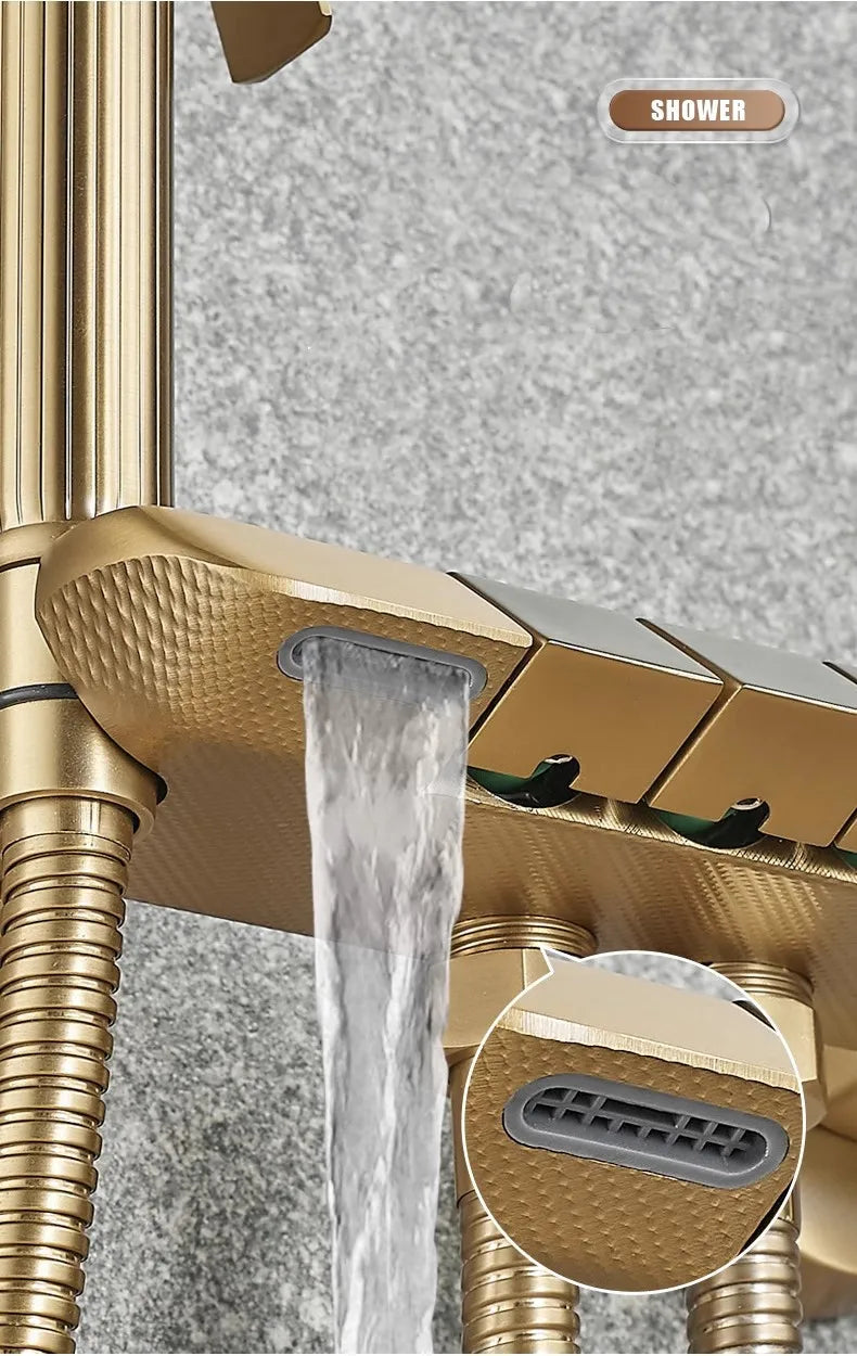 Tuqiu Brushed Gold Bathroom Shower Faucet Set Wall Mounted Shower Faucet, Bathroom Cold and Hot Bath and Shower Mixer Taps Brass