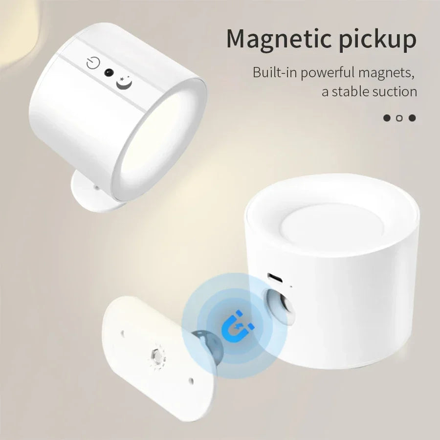 LED Mini Magnetic Wall Light Simple Black/White Dual Head Lighting Remote Control Bedroom Ambient Light Emergency Lighting