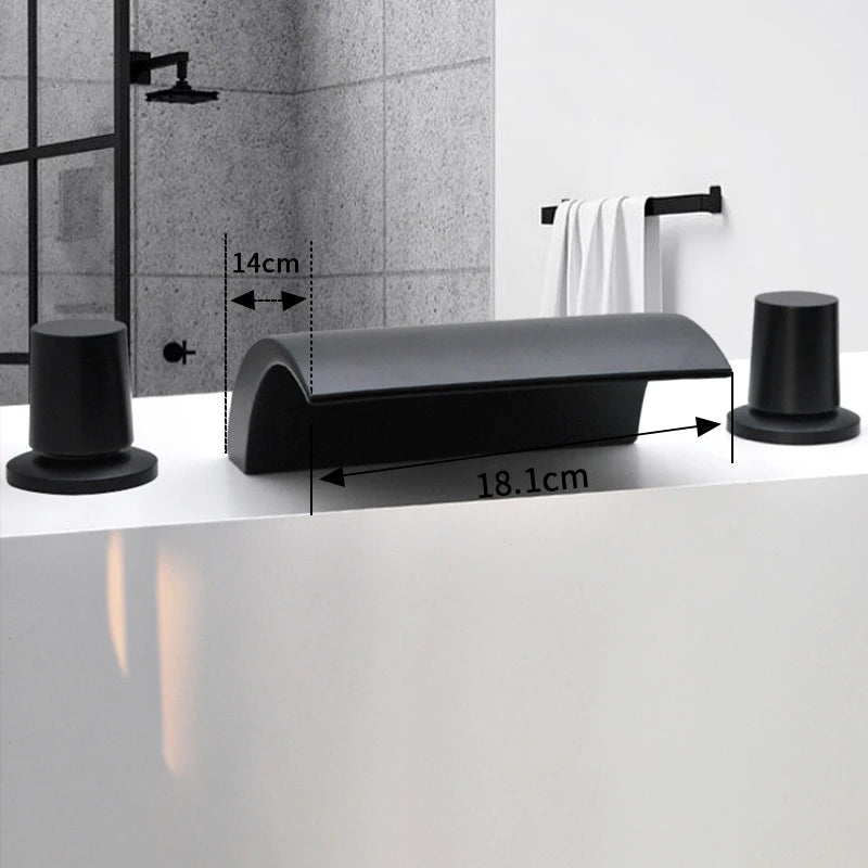 3PCS Bathroom Bathtub Faucet Basin Faucet Deck Mounted  Spa Tub Mixer Tap Cold Hot Mixer Waterfall  Matte Black or Gold Color