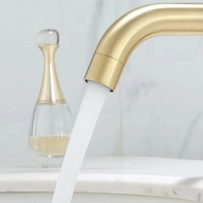 Gold Bathroom Faucet Stainless Steel Bathroom Basin Faucet Cold And Hot Water Mixer Sink Tap Single Handle Deck Mounted Brushed