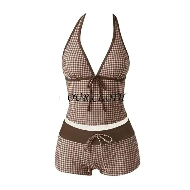Womens 2 Pieces Set Tankini Swimsuits with Shorts Vintage Beach Swimsuit Swimwear Vacation Outfit Y1AC