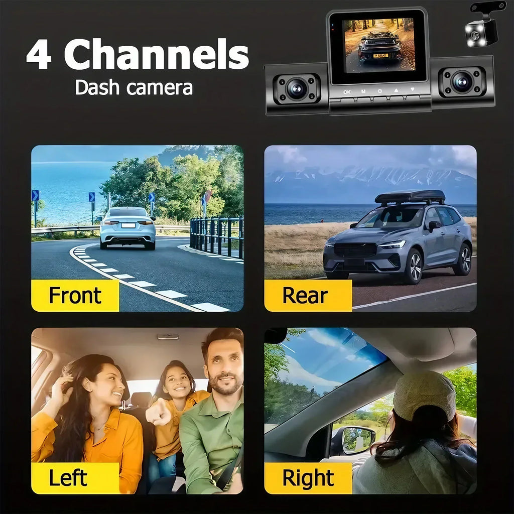 3Camera Car Recorder 1080P HD with Night Vision Parking Monitoring IPS Screen Front Rear Inside Dash Cam Support Laptop Computer