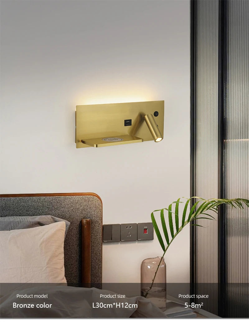Modern LED Wall Lamp with Wireless Charger Simple Creative USB Interface Night Light Suitable for Living Room Bedroom Study