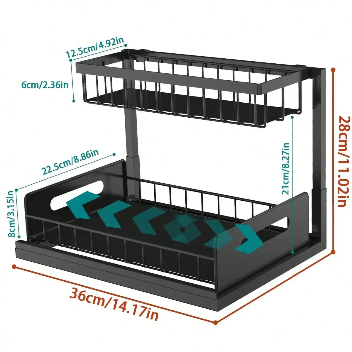 Under Sink Organizer Rack 2 Tier Under Sliding Cabinet Basket Organizer Drawer , Multi-Purpose Under Sink Storage For Kitchen