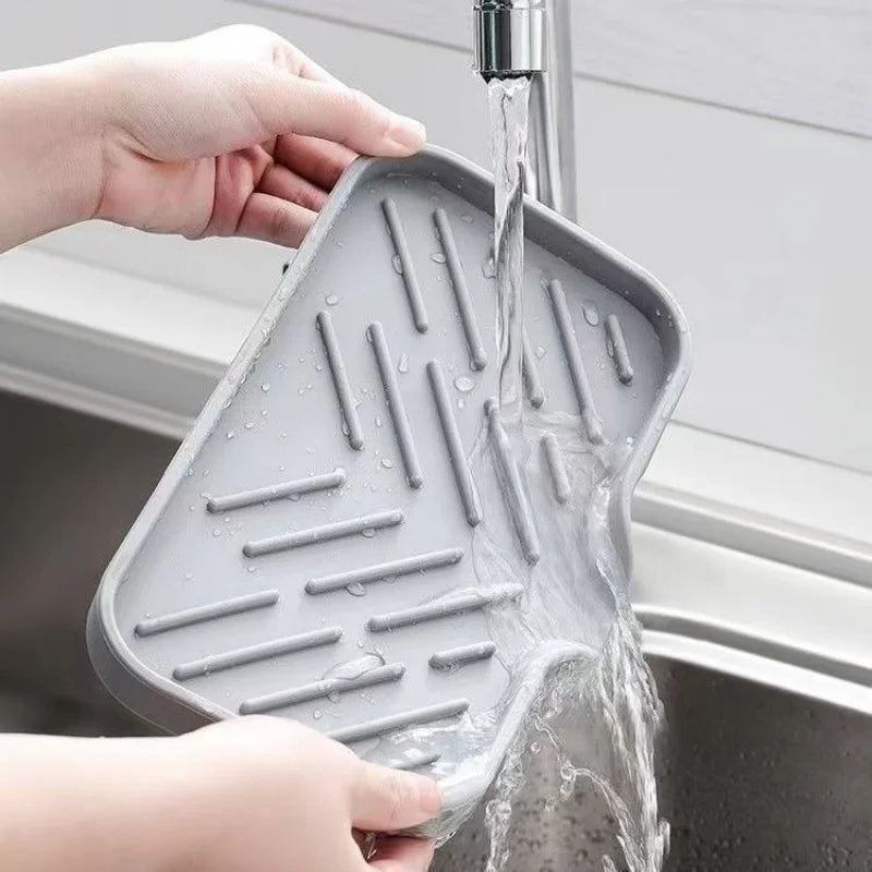 1pcs Sink Silicone Tray With Drain Soap Sponge Storage Holder Countertop Sink Scrubber Brush Soap Storage Rack Kitchen Organizer