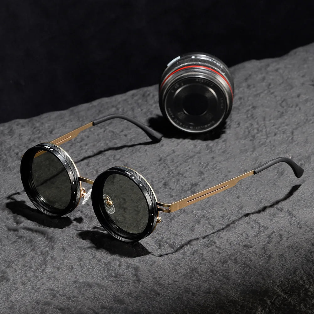 Driving Sunglasses Men Adjustable Sunglasses Round Frame Steampunk Sun glasses Color-changing ND 9 Polarized Lenses Sun Glasses
