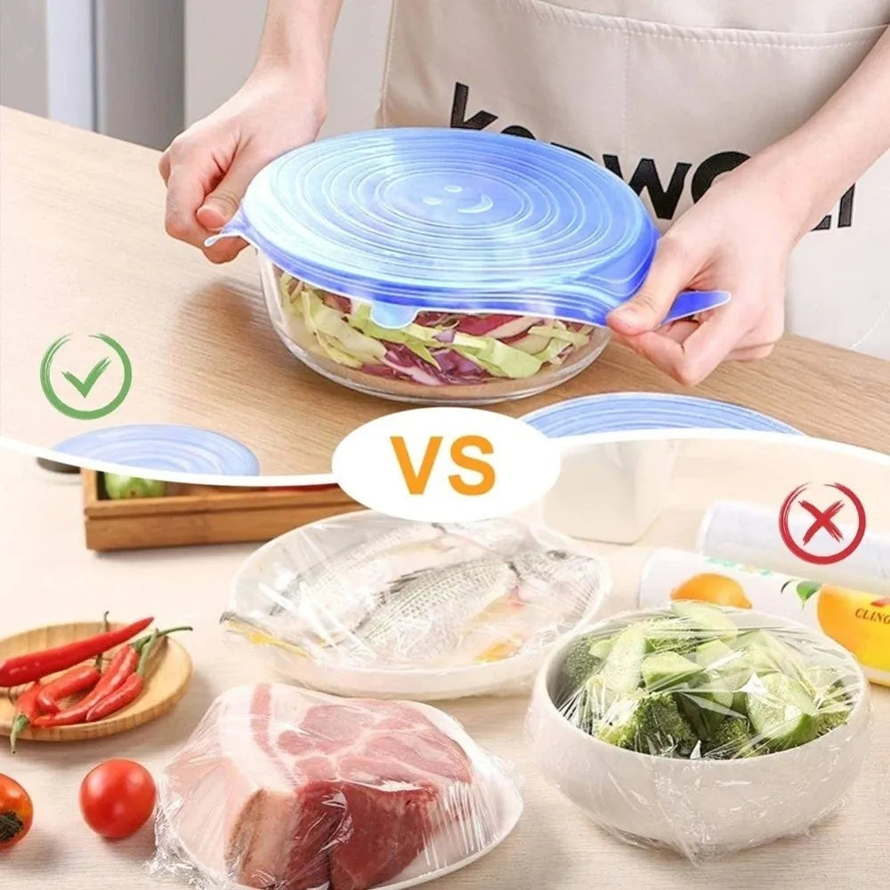 6PCS Food Reusable Fresh-keeping Cover Kitchen Gadgets Non-slip Bowl Cap Stretch Silicone Lids