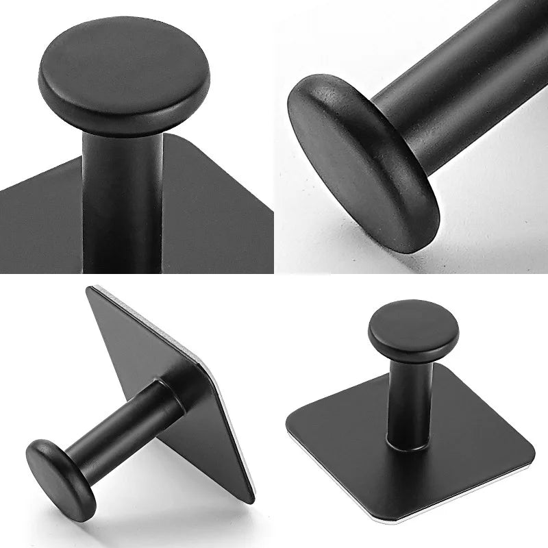 1/4pc Stainless Steel Wall Hooks Adhesive Door Key Clothes Coat Hanger Bathroom Robe Towel Hanging Holder Kitchen Organizer Hook