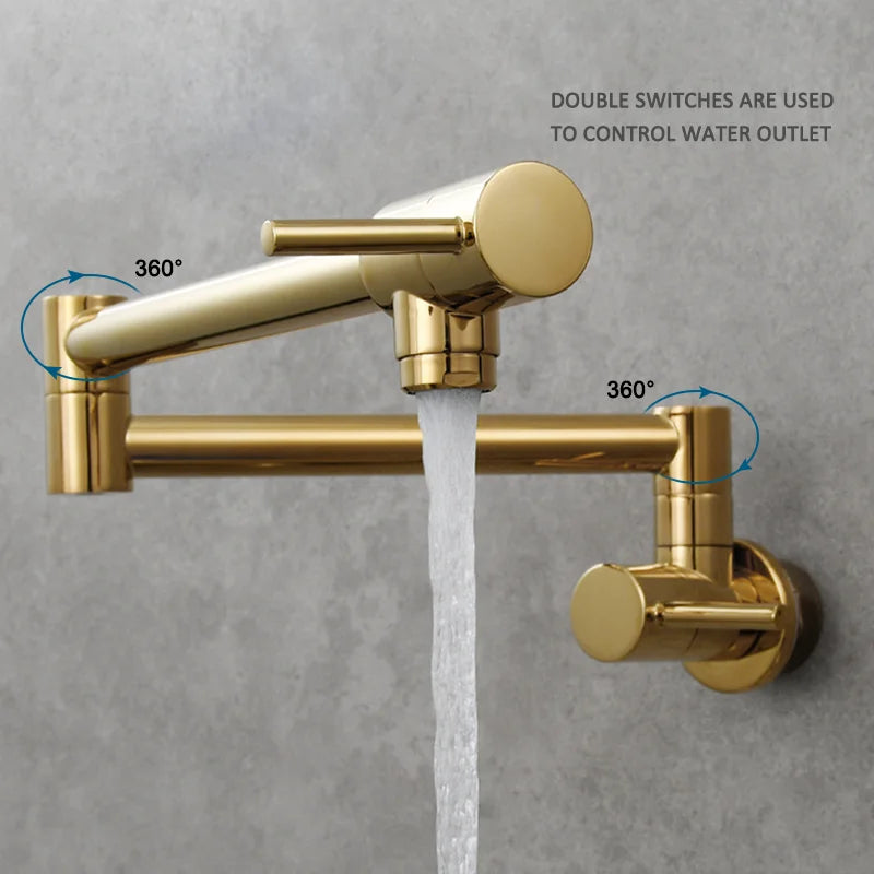 Brass Pot Filler Tap Wall Mount Foldable Kitchen Faucet Single Cold Single Hole Sink Tap Rotate Folding Spout Chrome Gold Black