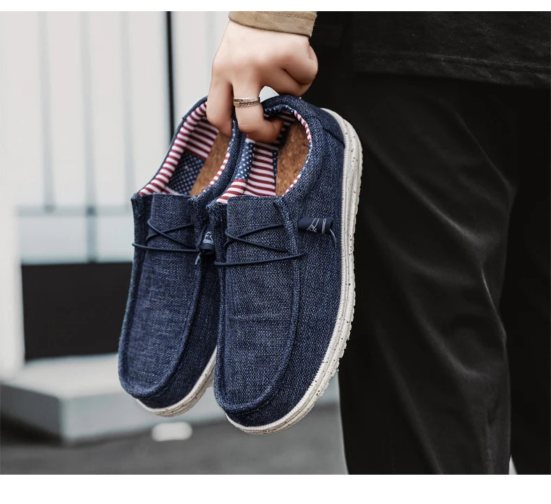Men Shoes Casual Canvas Loafers Shoes Light Breathable Flats Leisure Male Vulcanized Shoes Walking Sneakers Plus Size 39-46