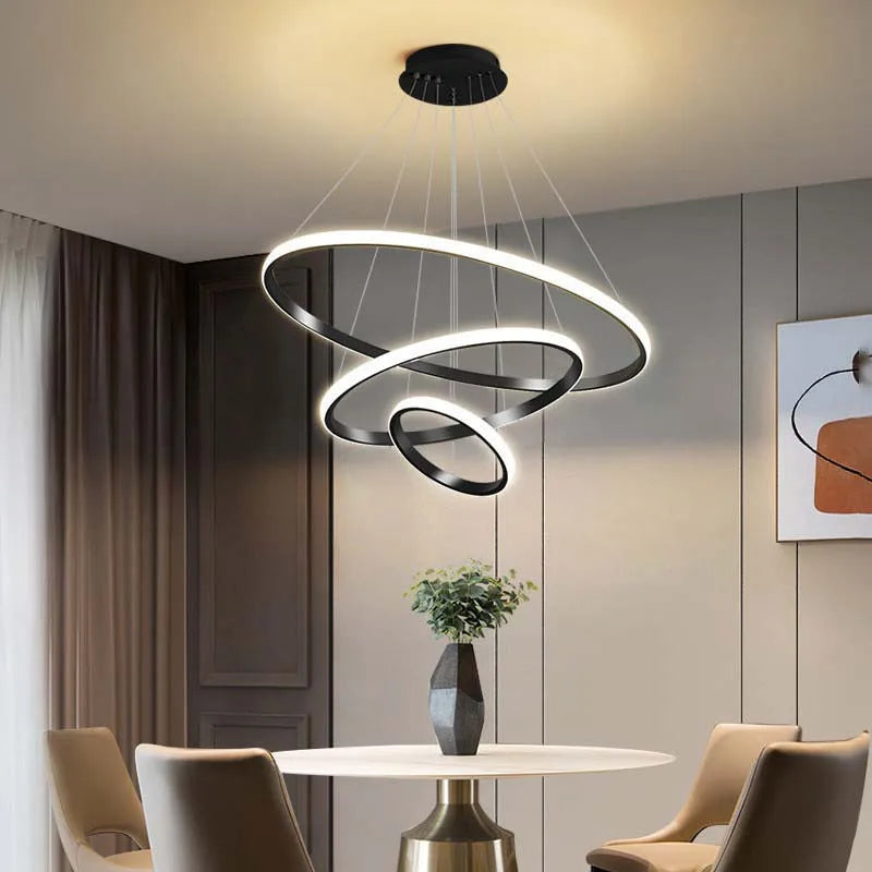 Modern simple LED living room lights light luxury Scandinavian round dining room bedroom bar chandelier creative circle light