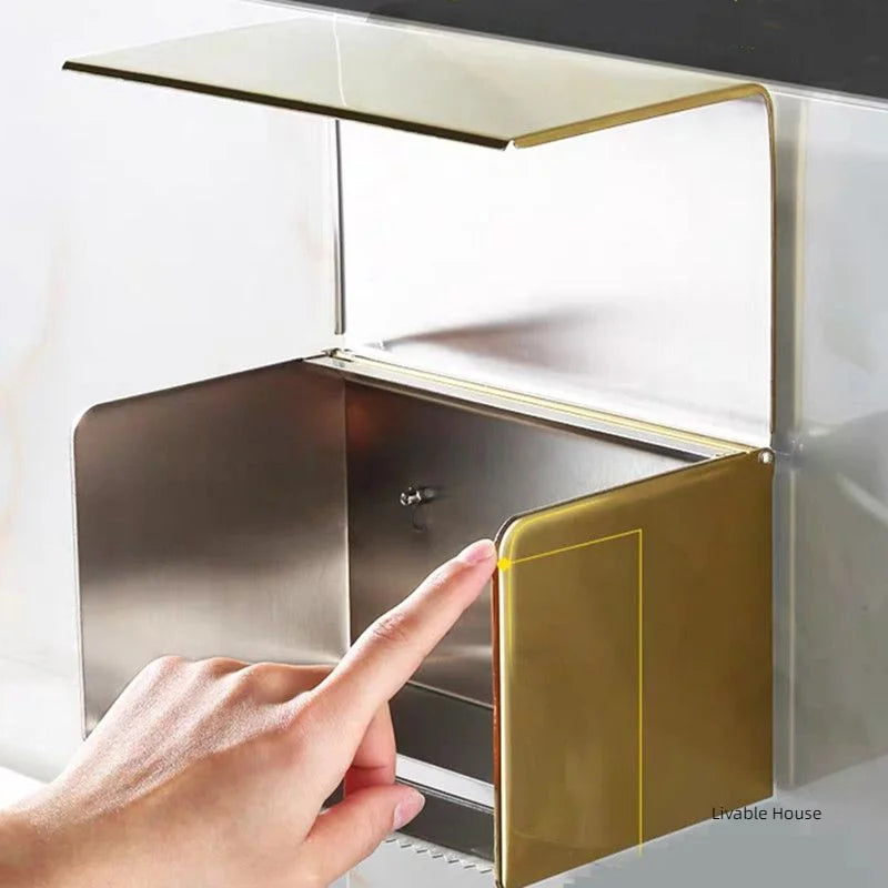 Toilet Paper Box phone Holder Gold Stainless Steel Roll Paper Rack Waterproof Paper Towel Holder Bathroom Black Tissue Box