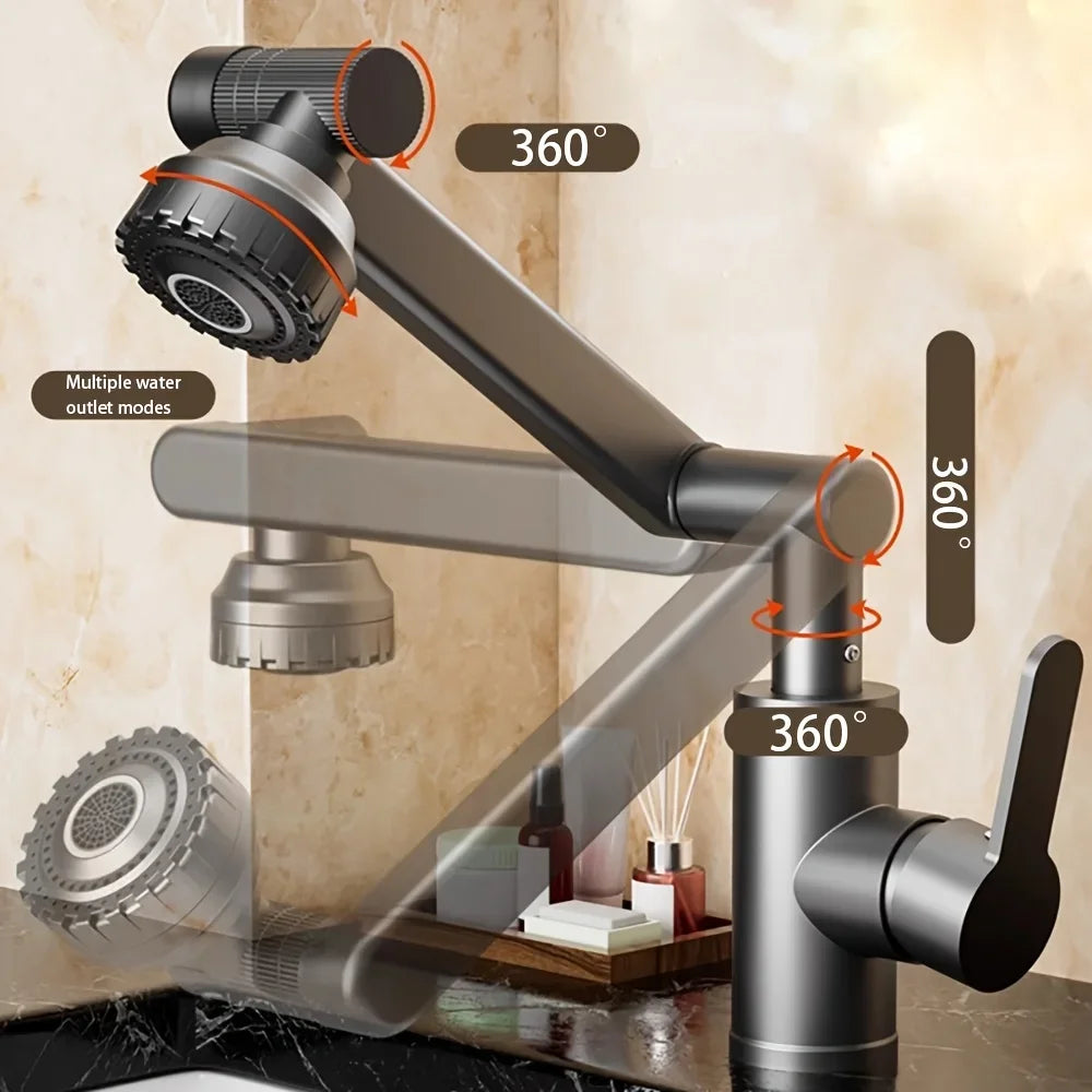 304 Stainless Steel 360° Swivel High Arc Splash Proof Single Hole Mount Bathroom Sink WaterSaving Kitchen Faucet 2 Spray Modes,