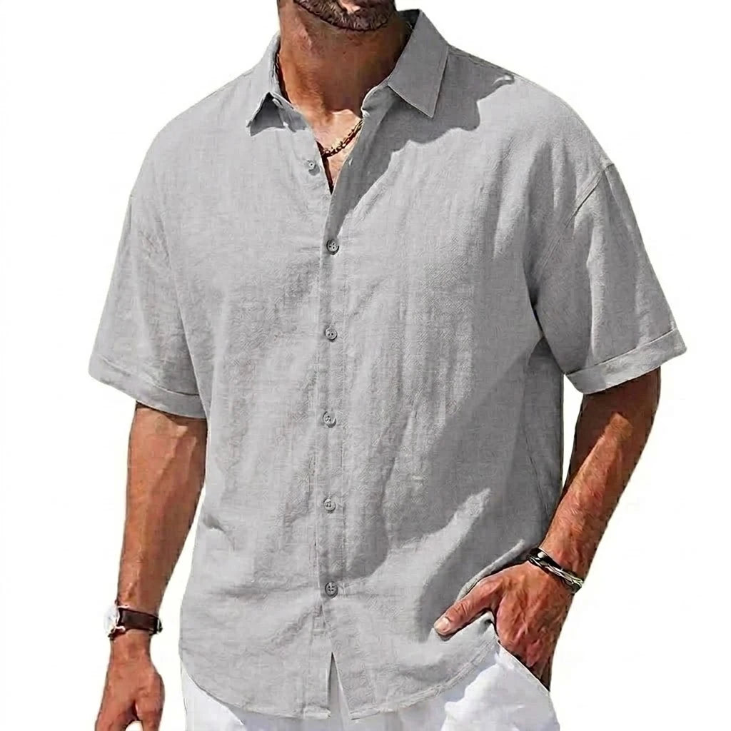 Korean Men's Short Sleeve Shirts Casual Cotton Linen T Shirts Man Lapel Shirts Male Breathable Hawaiian Shirt Man Summer T-shirt