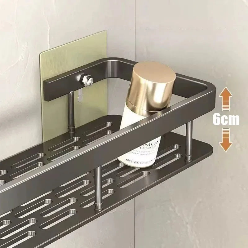 Aluminum Alloy 1/2/3pcs No Drill Wall Bathroom Shelf Shampoo Rack Makeup Storage Organizer Shower Shelf Bathroom Accessories