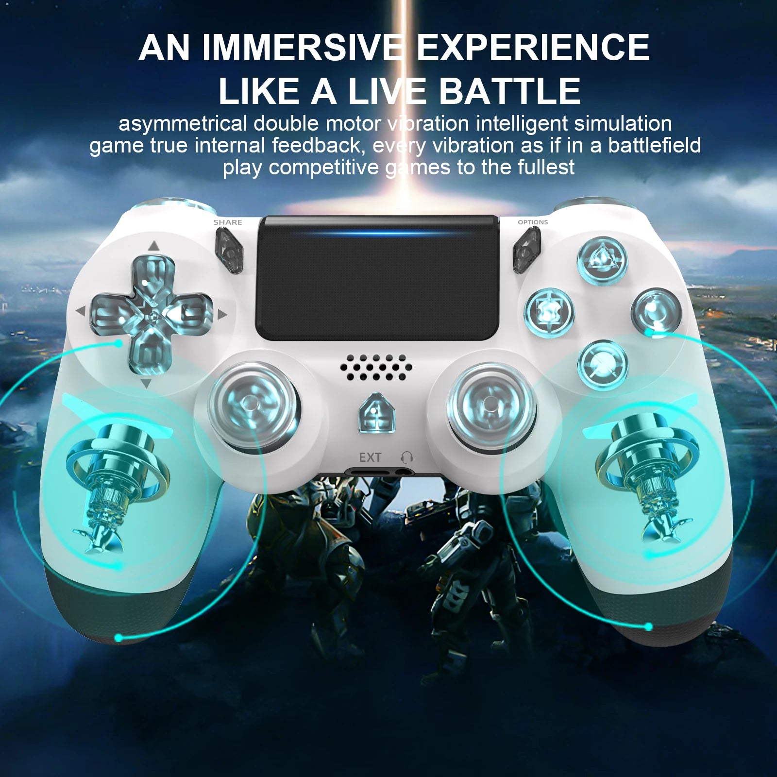 GAMINJA Wireless Game Controller For PS4 PS3 Console Computer PC RGB Light LED Bluetooth Gamepad 6-axis Gyroscope Dual Vibration