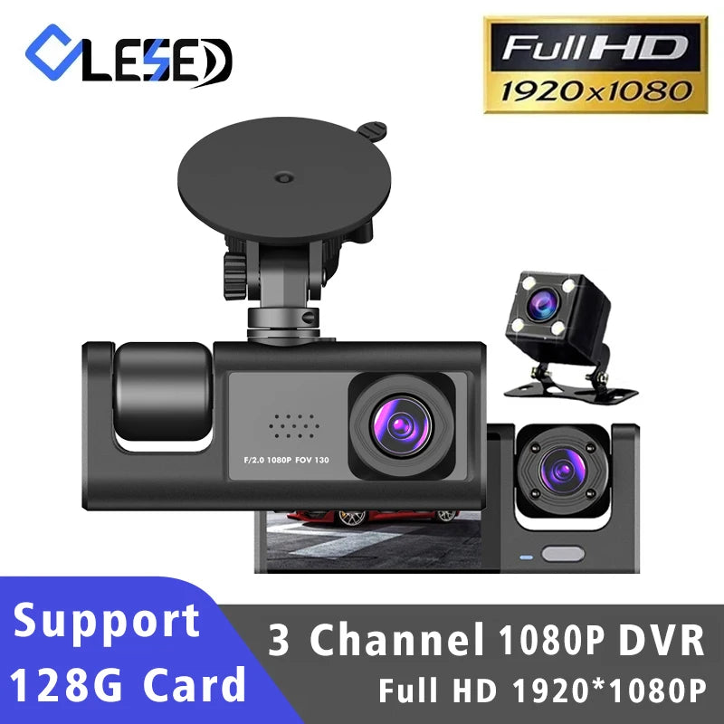3 Channel Dash Cam HD 1080P 3-Lens Inside Vehicle  Car DVR Three Way Camera DVRs Recorder Video Registrator Dashcam Camcorder