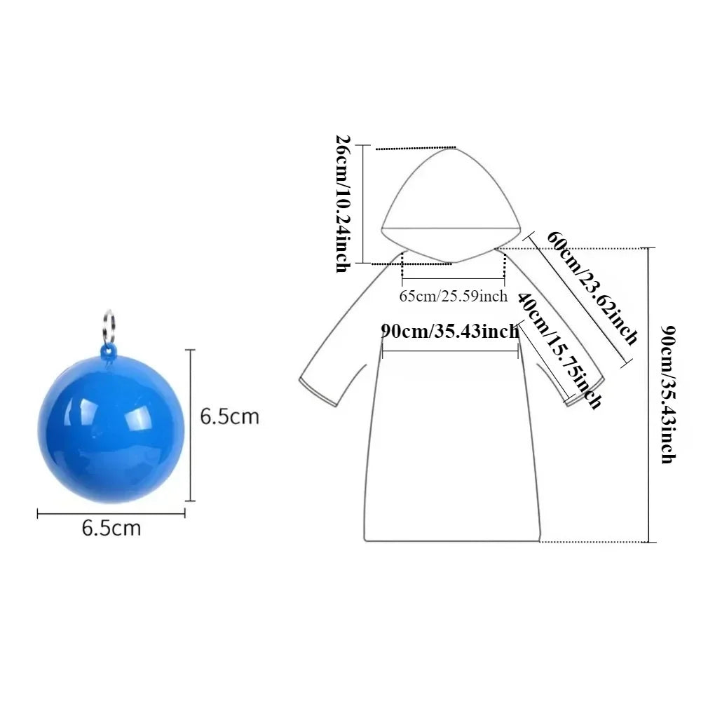 Portable Disposable Raincoat Keychain Compression Ball Pocket Outdoor Travel Adult Hangable Poncho Camping Gear