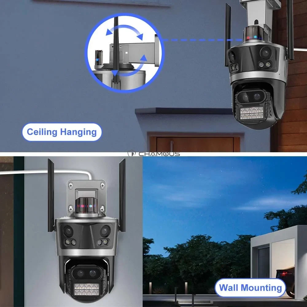 WiFi Surveillance Camera Four Lens Four Screen 8K 16MP IP Camera 8X Optical Zoom Auto Tracking CCTV Alexa ICsee New Security Cam