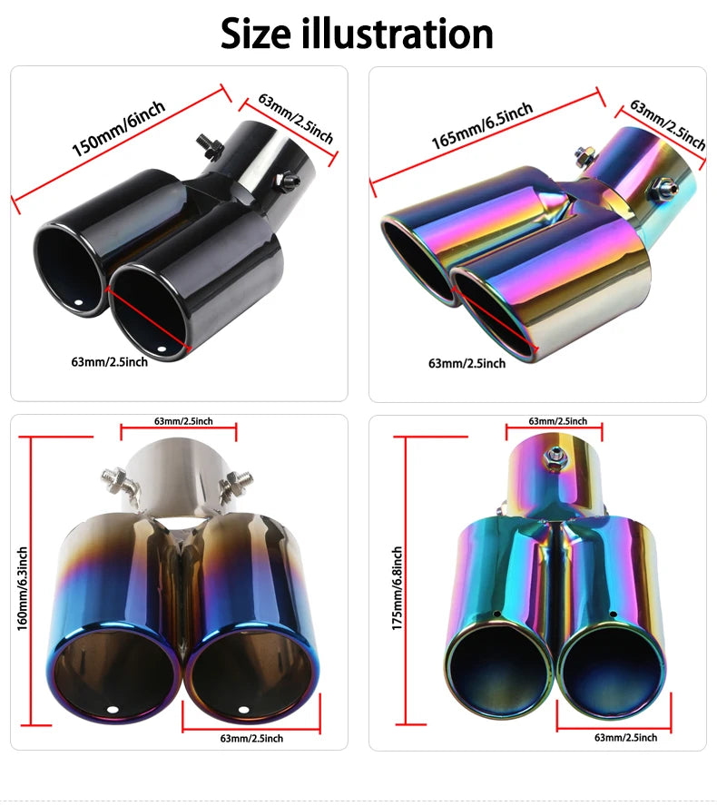 Universal Dual Exhaust Tip Stainless Steel Slant Cut Tip for Car Exhaust Pipe Extension Modification Decoration Muffler Tailpipe