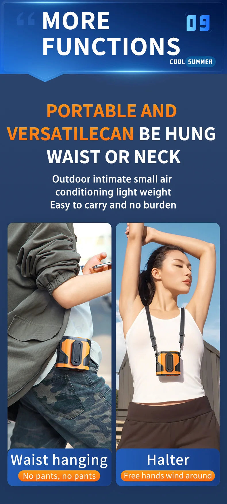Wearable Waist-hanging Fan Portable Waist-clip Outdoor Construction Site Night Light Fan to Cool Down USB Mini Neck-hanging Fan