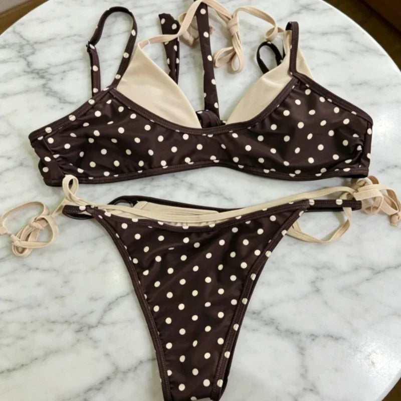 2026 Bikini Gathering Women's Swimsuit Sexy Neck Splicing Swimsuit Summer Beach Wear