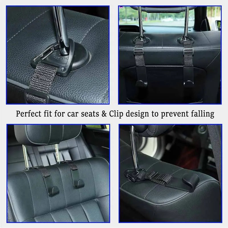 4PCS Car Seat Headrest Hook Universal Adjustable Vehicle Organizer Storage Hanger Holder for Purse Bags Universal Fit with Clip