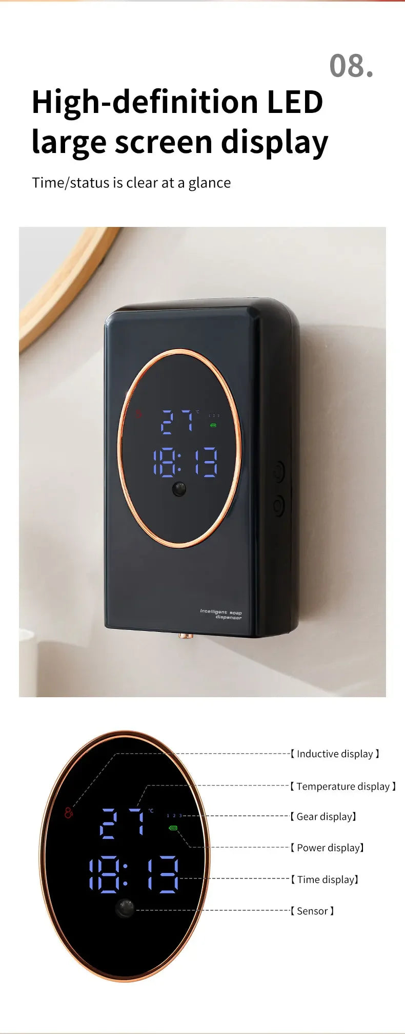 Automatic Soap Dispenser 480ml Smart Sensing Touchless Foam Soap Dispenser USB Recharging Wall Mounted for Bathroom and Kitchen