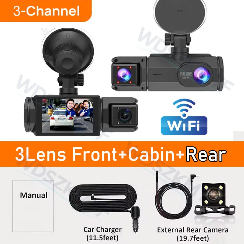 HD 1080P 2/3 camera Dash Cam for cars Front And Inside car camera with IR Night Vision Loop Recording wide angle Car DVR Camera
