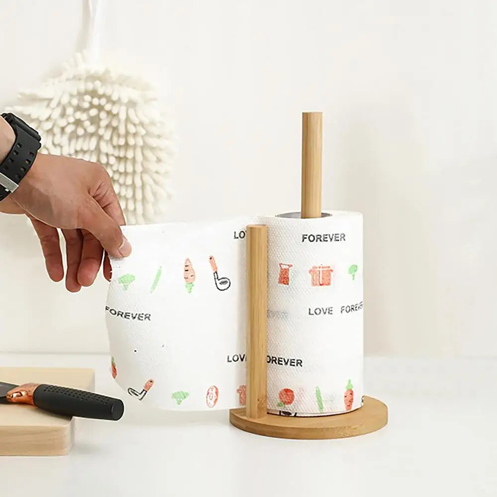Kitchen Wooden Roll Paper Towel Holder Bathroom Tissue Vertical Stand Disposable Paper Pot Kitchen Toilet Storage Accessories