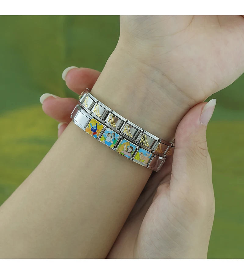 Hapiship 2024 Women's Gift Fit 9mm Stainless Steel Italian Charms Bracelet Links Beads Fashion Friend Lovers DIY Jewelry DJ1319