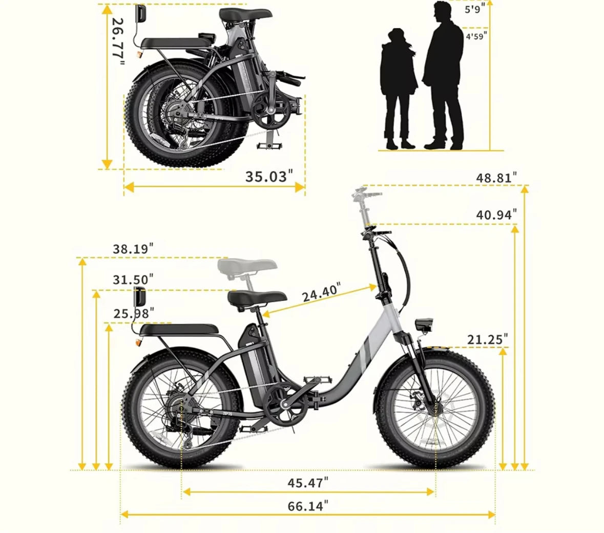 48V13AH detachable battery electric scooter, 20-inch foldable parent-child riding E-BIKE. , 1000W brushless motor electric bicyc